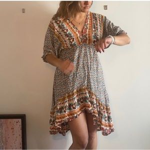 Mixed Floral Maxi Dress medium women’s boho hippie flowers red orange turquoise